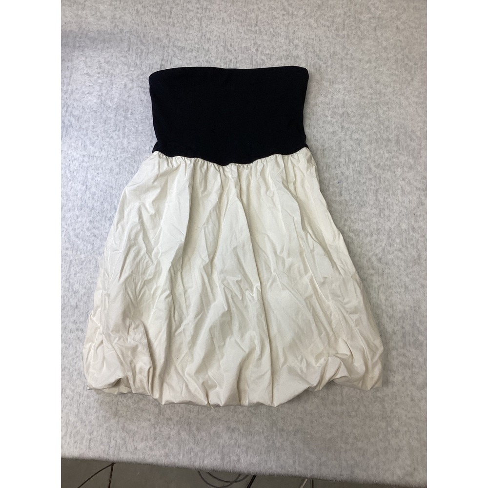 A New Day Womens Strapless Bubble Hem Mini‎ Dress Black Cream Small NEW